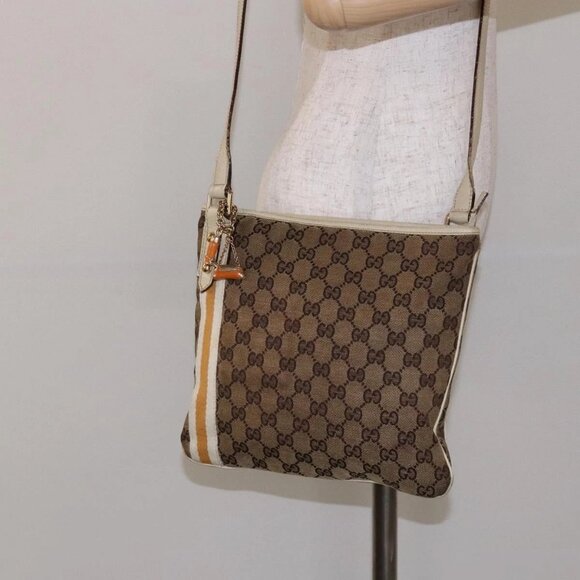 GUCCI GG Canvas Sherry Line Shoulder Bag Beige Gold - Picture 1 of 16